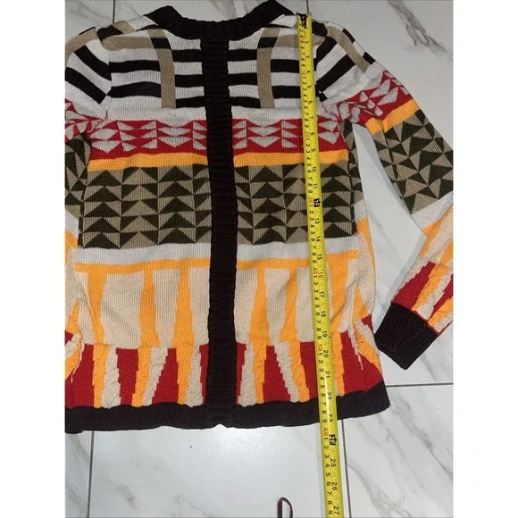 Anthropologie Wool Blend Sparrow Cardigan Sweater Women's M Geometric Brown Red - Picture 10 of 13